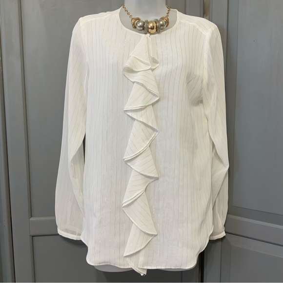 Tommy Hilfiger Metallic Shimmer Ruffle Front Blouse - Picture 2 of 14
